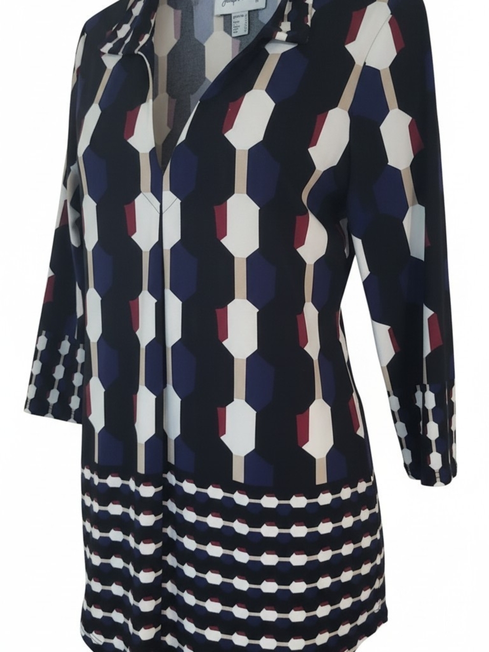 Joseph Ribkoff Navy, White & Burgundy Geometric Tunic Jacket